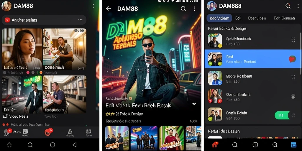 Tampilan antarmuka aplikasi DAM88 untuk Edit Video Reels yang user-friendly.