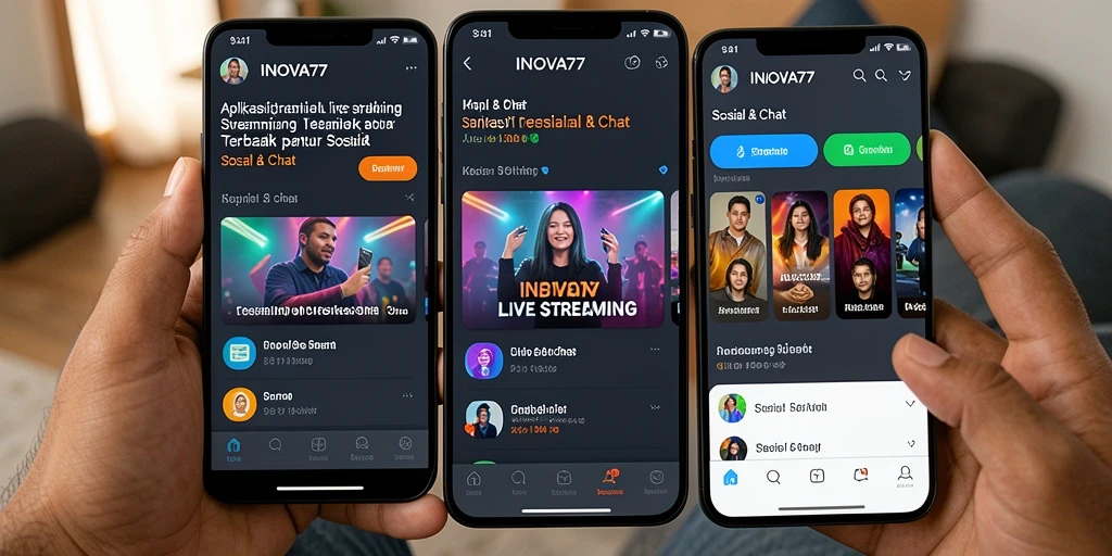 Screenshot antarmuka utama INOVA77 menampilkan sesi live streaming yang menarik.