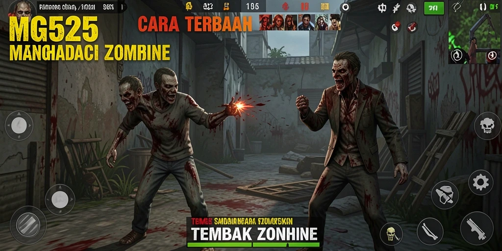 Tampilan antarmuka permainan MG525 yang menarik dengan aksi tembak zombie.
